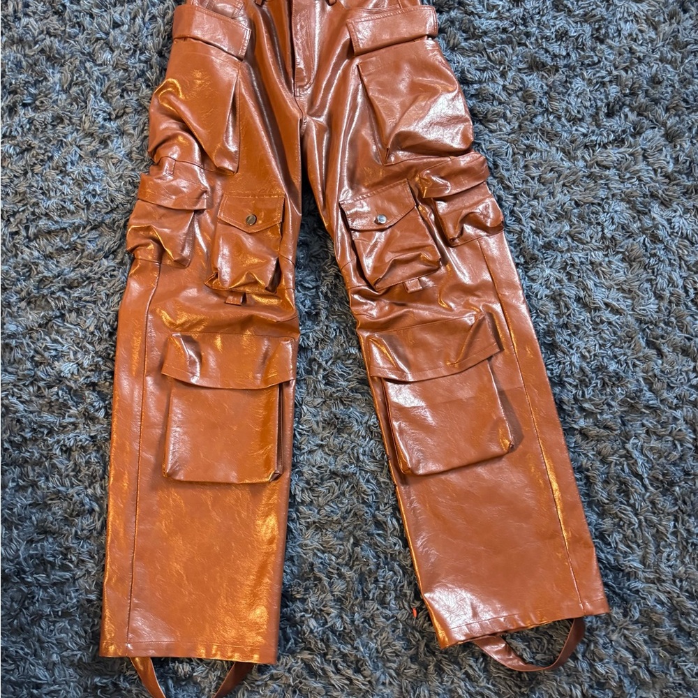 Toffee Leather Cargo Pants